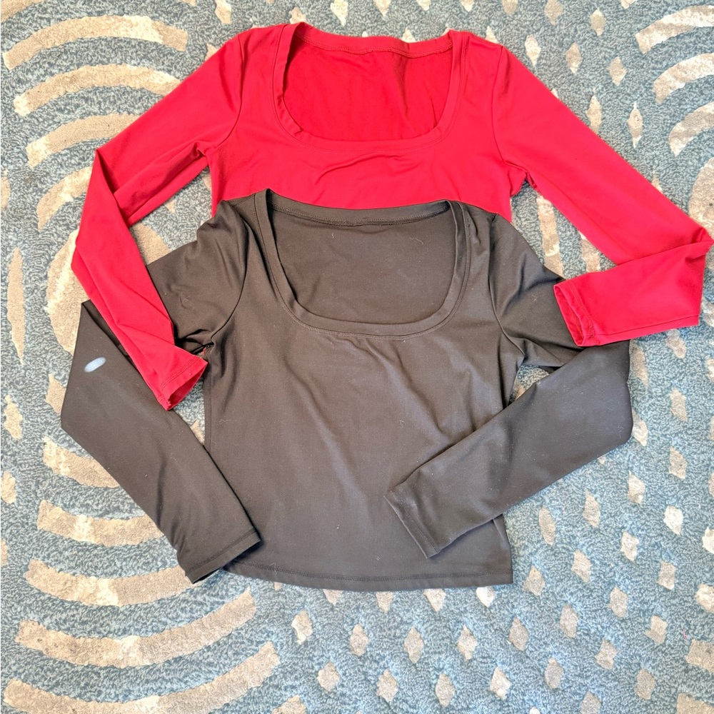 Women's Red and Black Long Sleeve Tops